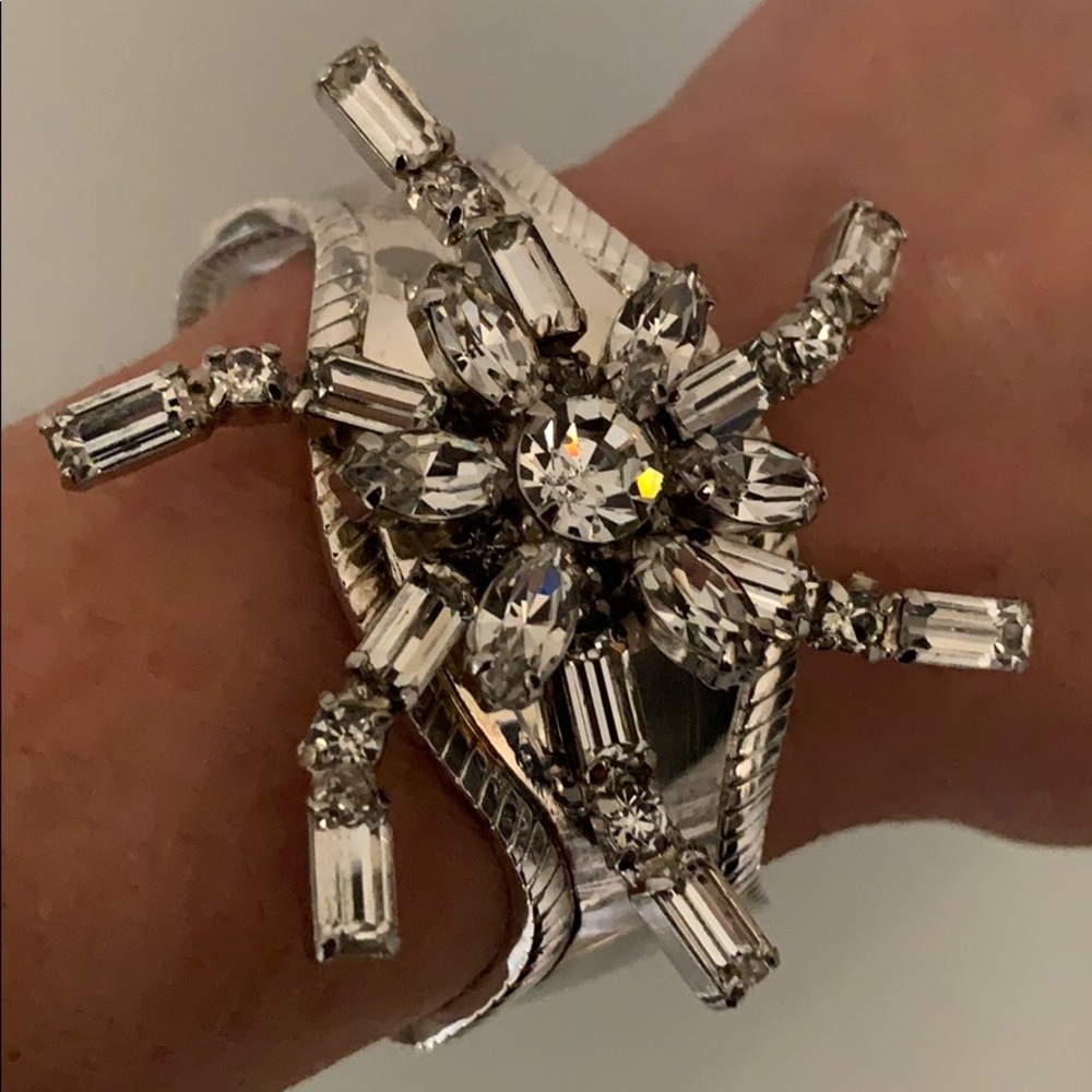 Vintage Sterling Silver and Crystal Cuff